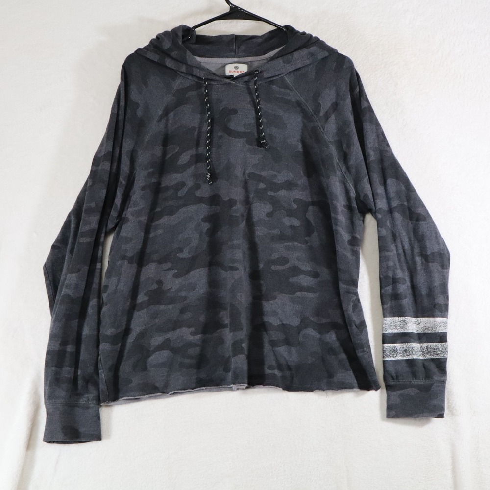 Sundry Women's Size 4 Camo Hooded Long Sleeve Top – Gray/Black Lightweight USA